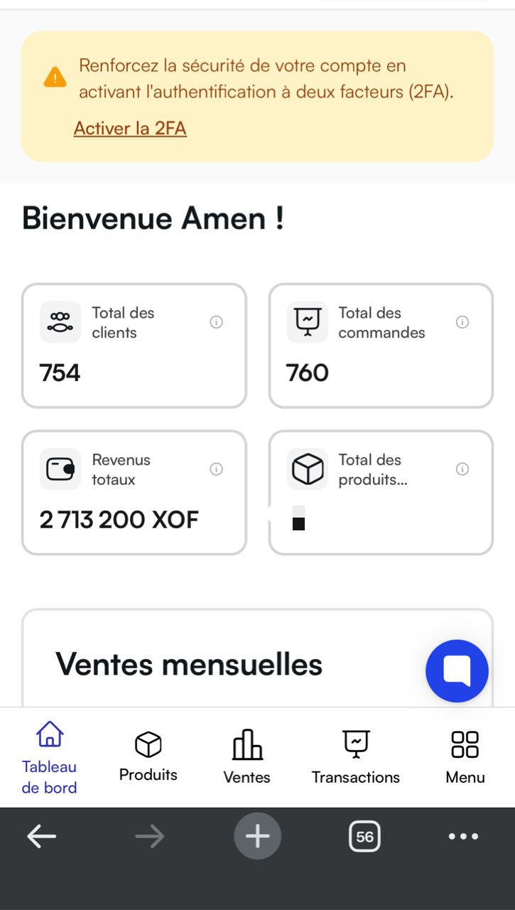 Preuve — 2 713 200 XOF en 1 semaine